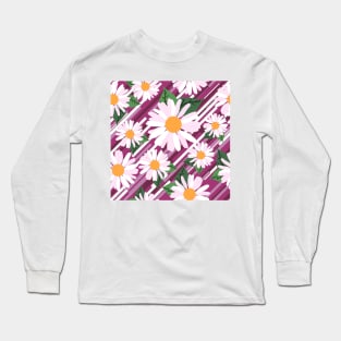 Beautifull Daisy Flower And Diagonal Line Long Sleeve T-Shirt